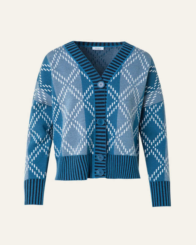 Striped Diamond Jacquard Knit Cardigan